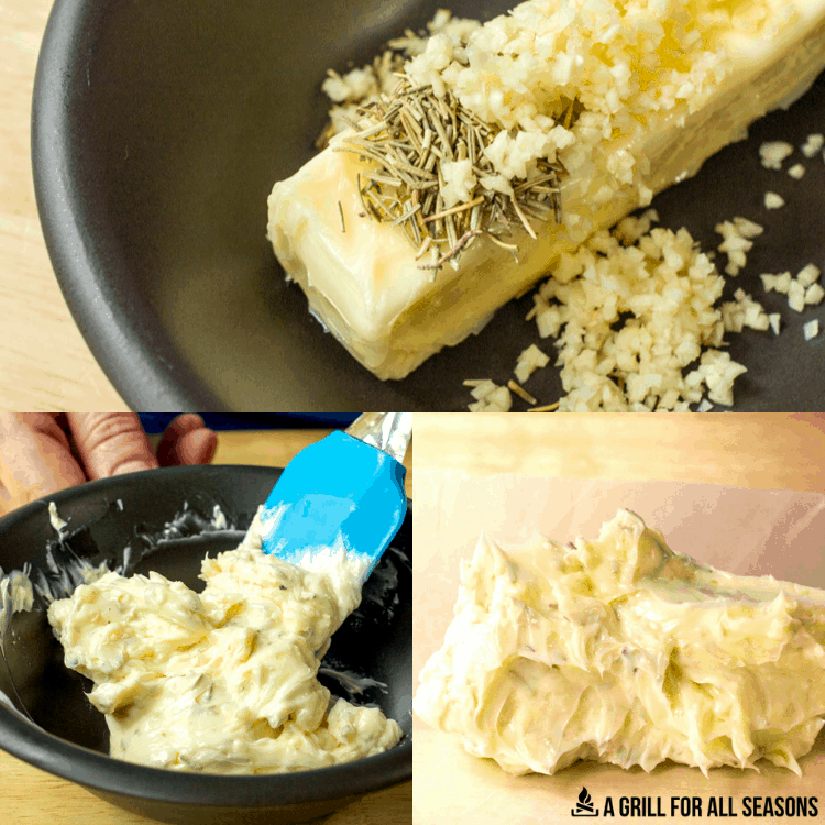 collage of softened butter being mixed in bowl