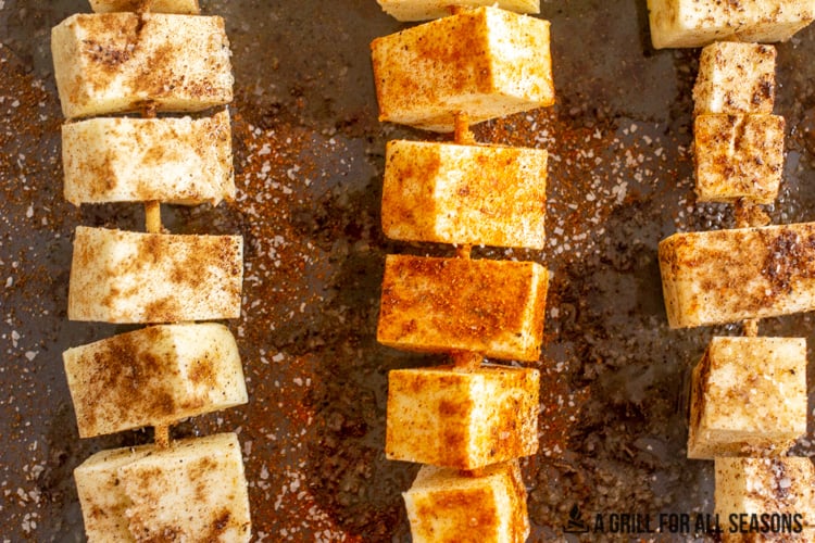 close up of seasoned paneer squares