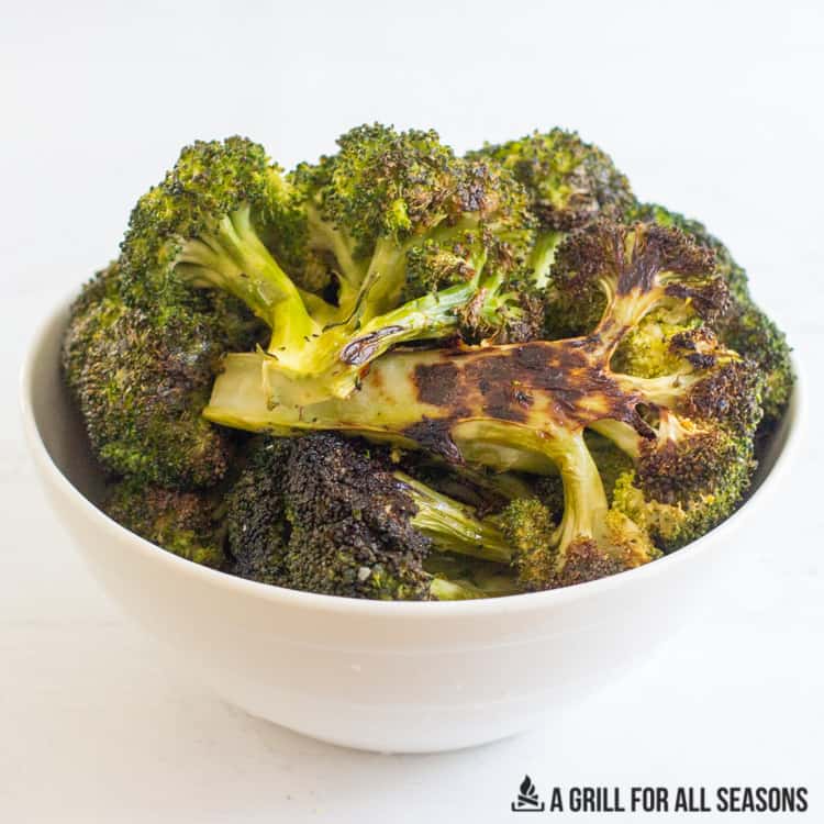bowl of grilled broccoli
