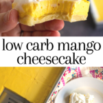 pinterest image for no bake mango cheesecake bars