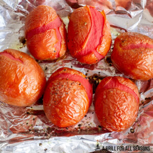 smoked tomatoes on a piece of foil