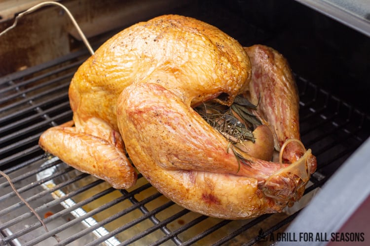 turkey on traeger pellet grill with temperature probe