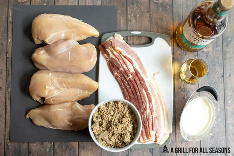 Recipe ingredients. Chicken, bacon, haggis, cream and whisky.