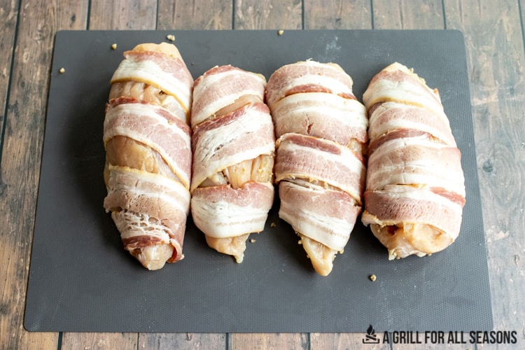 Haggis stuffed chicken breasts that have been wrapped in bacon.
