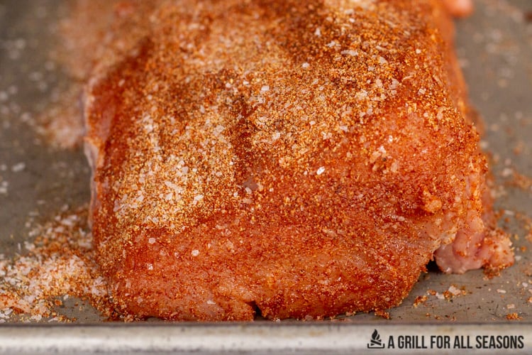 close up of dry rub on the pork loin