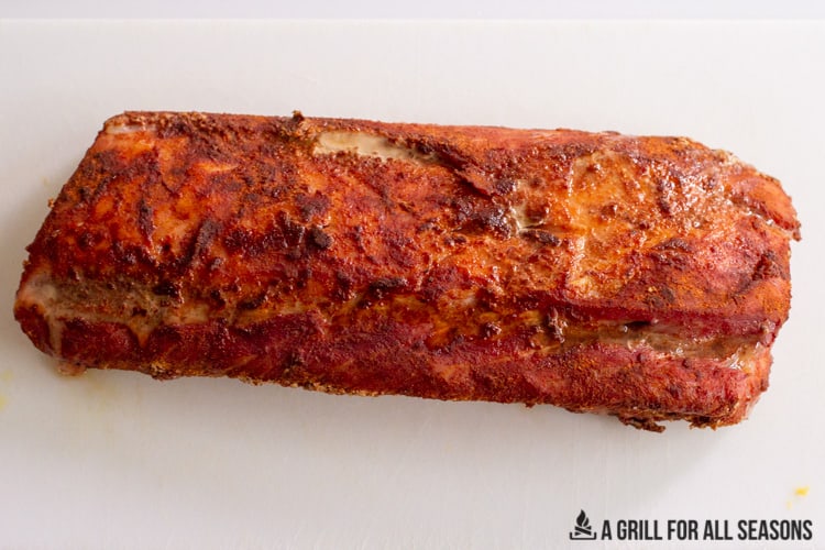 smoked Traeger pork loin on a cutting board