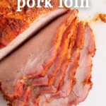 pinterest image for traeger pork loin