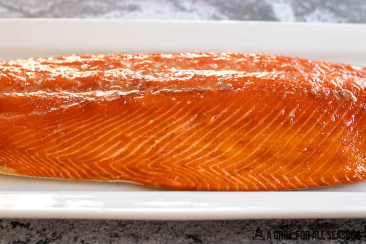 side view of the pellet grill smoked salmon