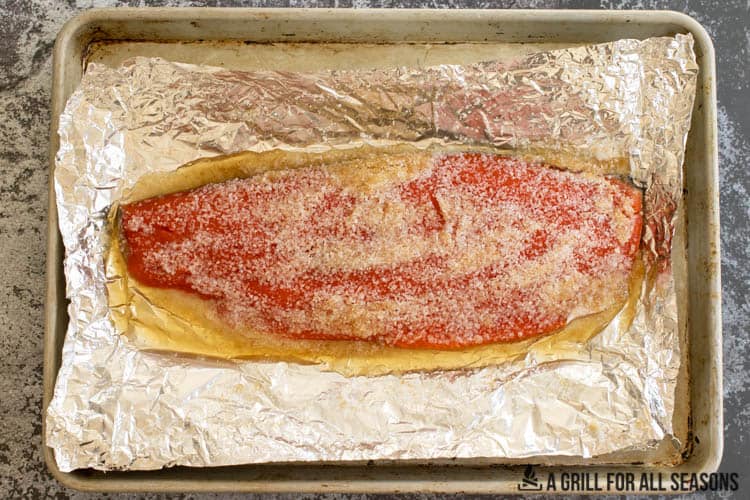 whole salmon filet with dry brine rub