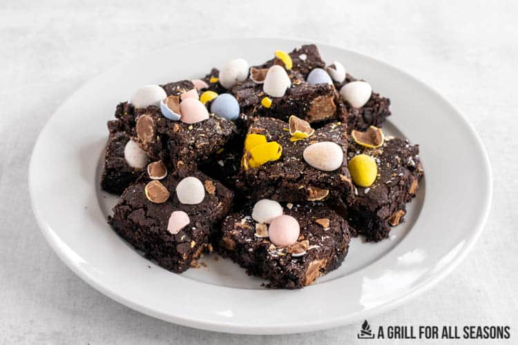 plate of brownies with mini eggs