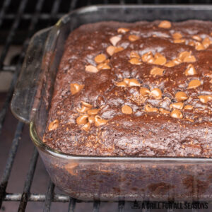 close up of smoked brownies on traeger smoker grill
