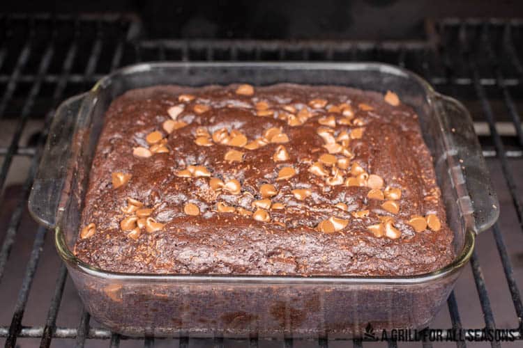 pan of smoked chocolate brownies