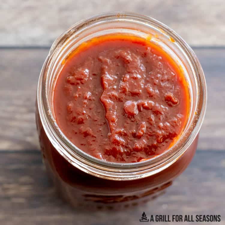 jar of sweet bbq sauce from overhead