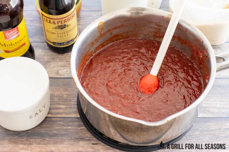saucepan with barbecue sauce