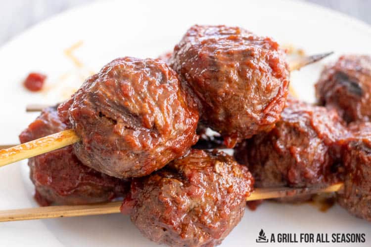 plate of ground bison meatball kabobs