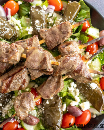 greek steak salad close up