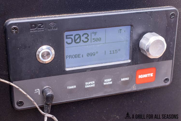traeger settings showing temp of 500 degrees