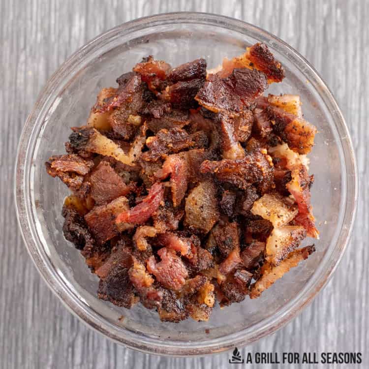 small bowl of cooked bacon