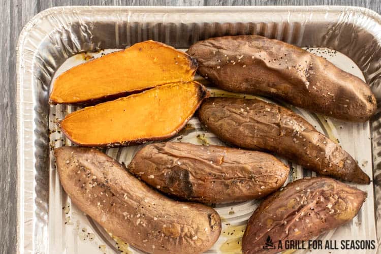 tray with smoked sweet potatoes