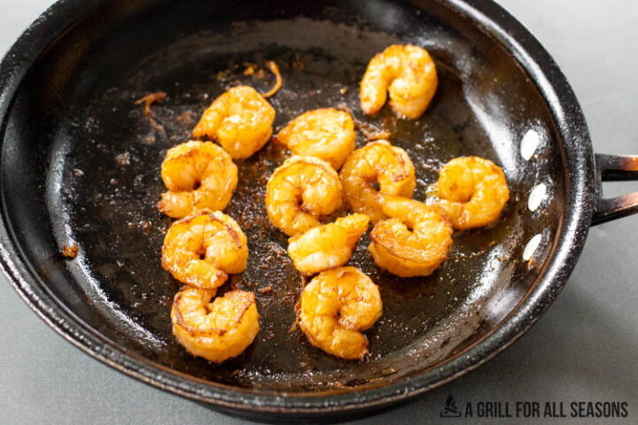 sauteed shrimp in frying pan