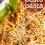 pinterest image for red pesto pasta
