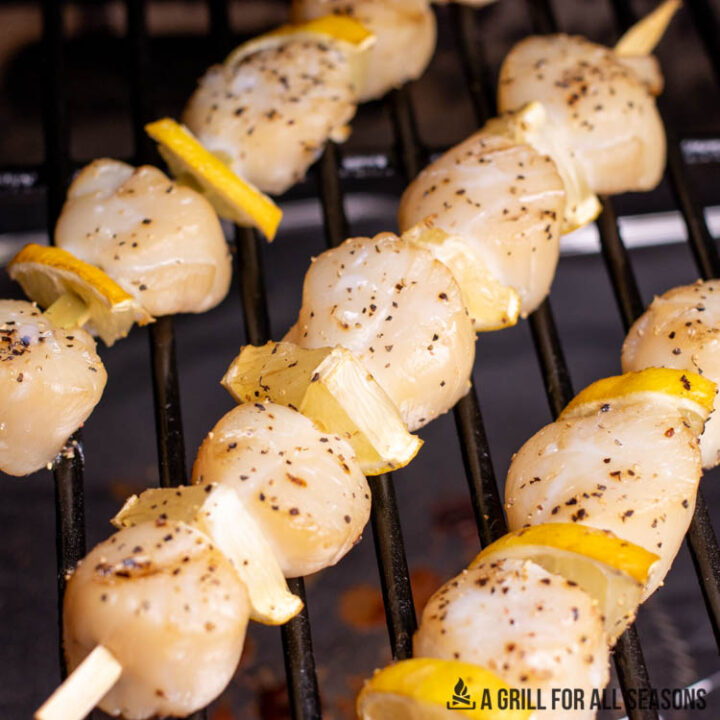 skewers of smoked scallops on traeger