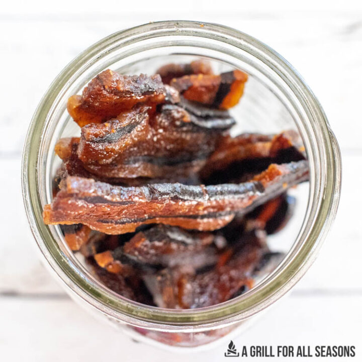 pieces of bacon jerky in jar