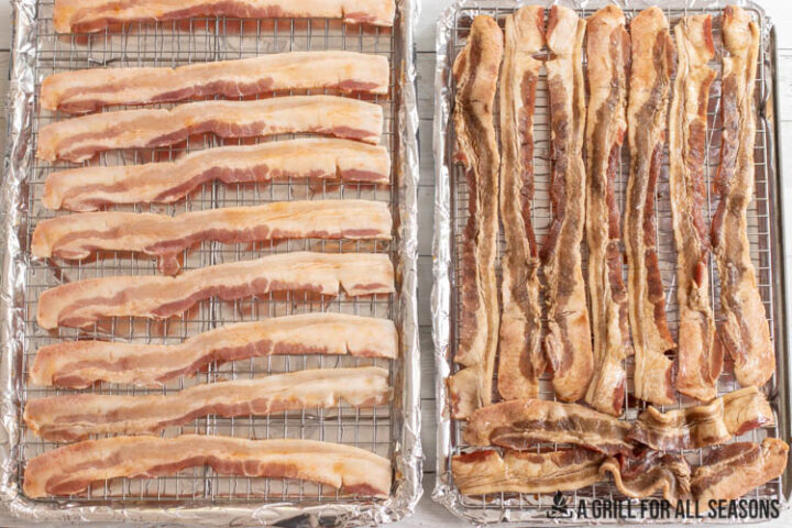 slices of bacon on wire racks
