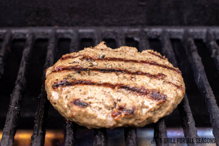 close up of burger on grill