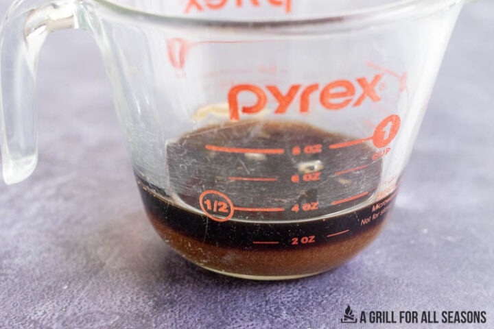 teriyaki sauce and brown sugar in measuring cup