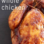 pinterest image for smoked whole chicken