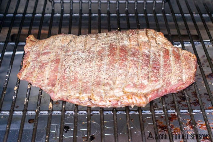 smoked flank steak on traeger pellet grill