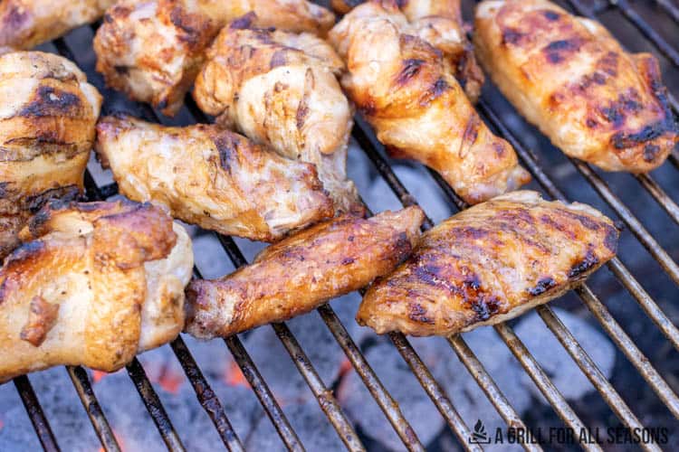smoked wings on charcoal smoker grate