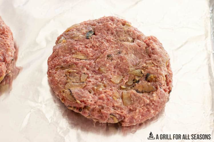 beef patty formed on foil