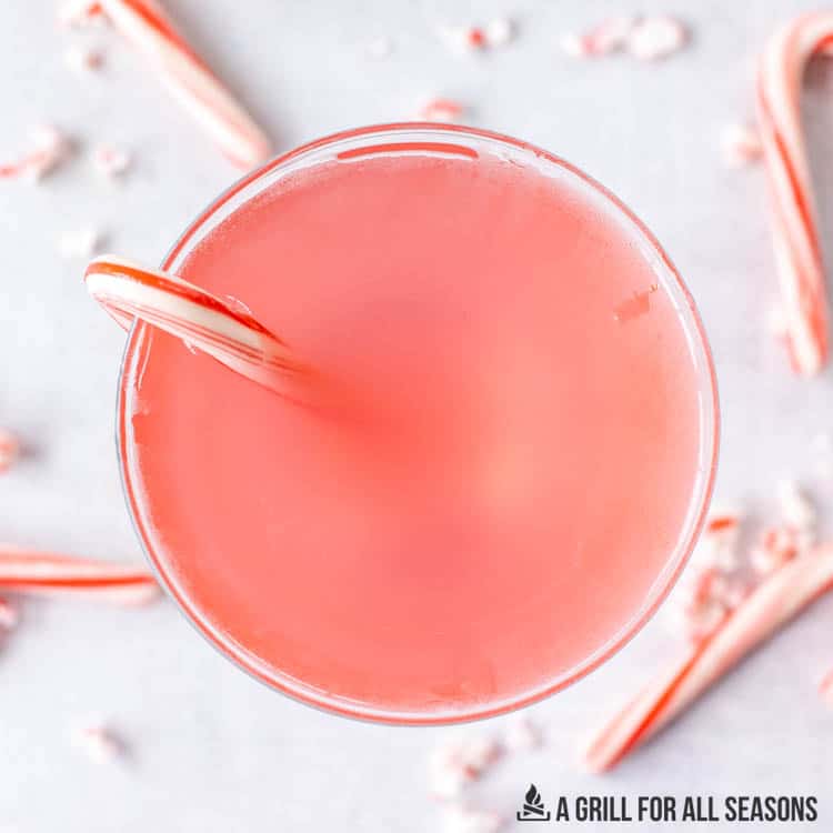 overhead shot of a candy cane martini