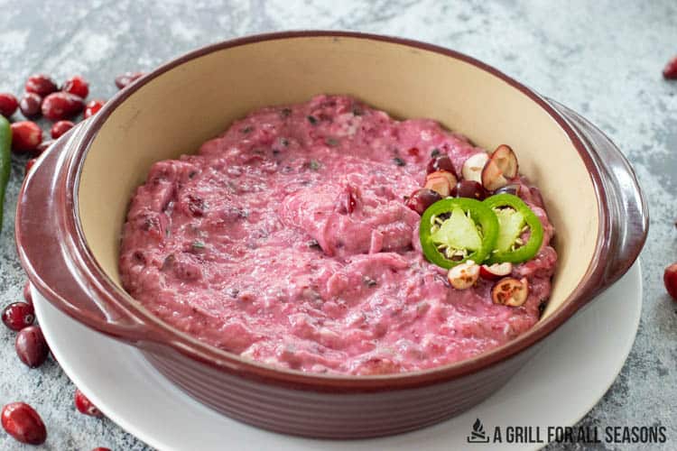 cranberry jalapeno dip in serving dish