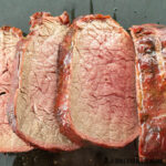 sliced smoked Traeger beef tenderloin close up