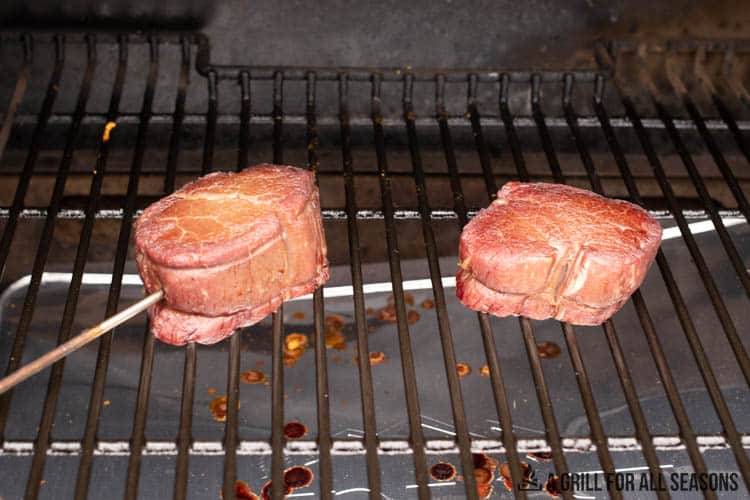 two smoked filets in the traeger smoker