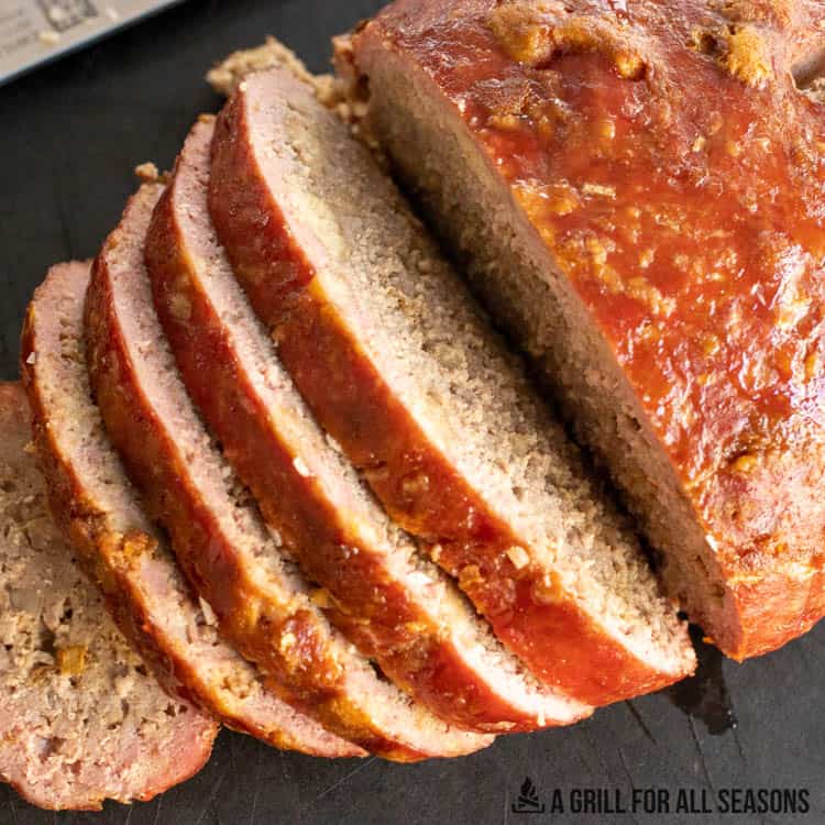 close up of traeger meatloaf sliced