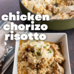 pinterest image for chicken and chorizo risotto (1)