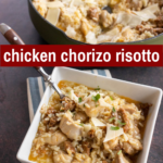 pinterest image for chicken and chorizo risotto