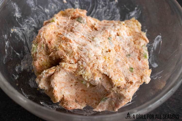 salmon ball ingredients mixed together into a solid ball