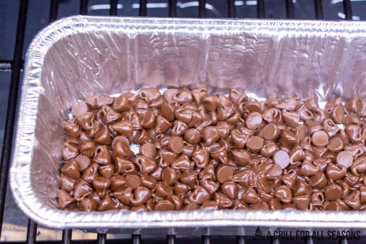 chocolate in pan on smoker