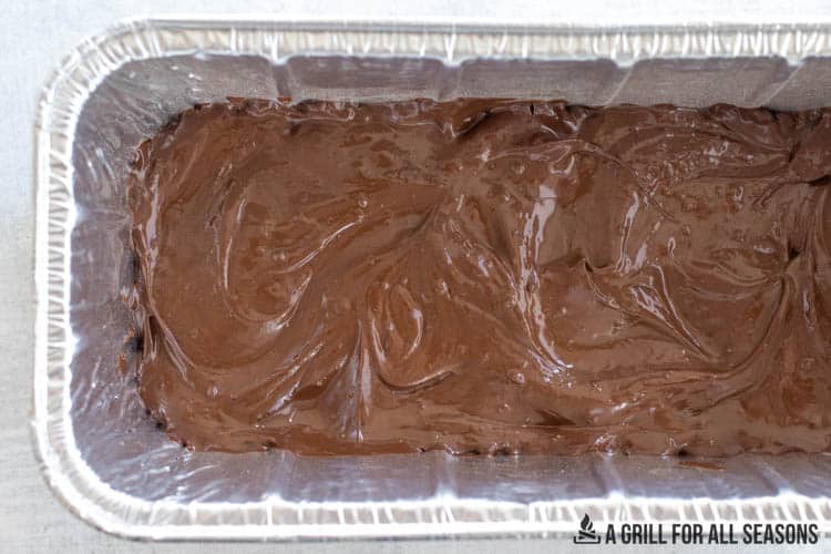 melted smoked chocolate in loaf pan