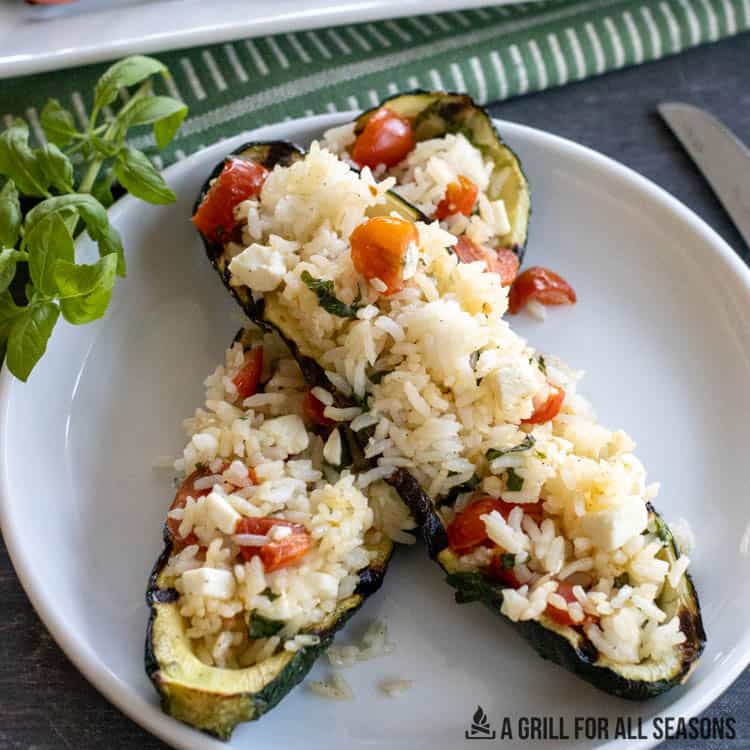 plated stuffed succhini with rice
