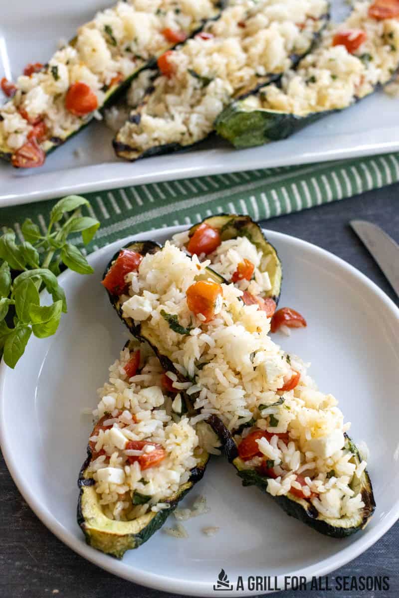 stuffed succhini with rice plated