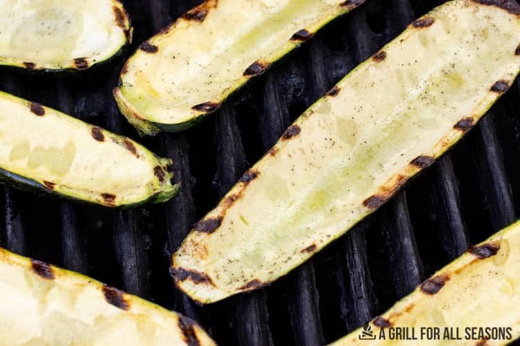 grilled zucchini boats prior to stuffing