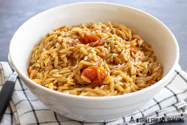 tomato orzo served in a bowl