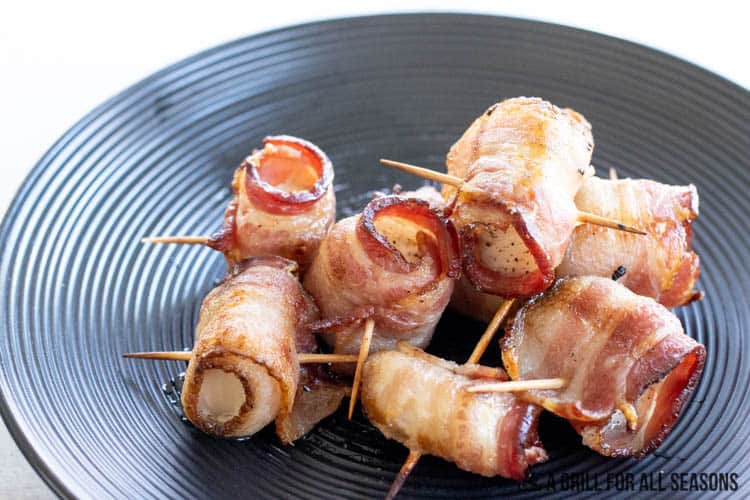 bacon wrapped cod bites on plate