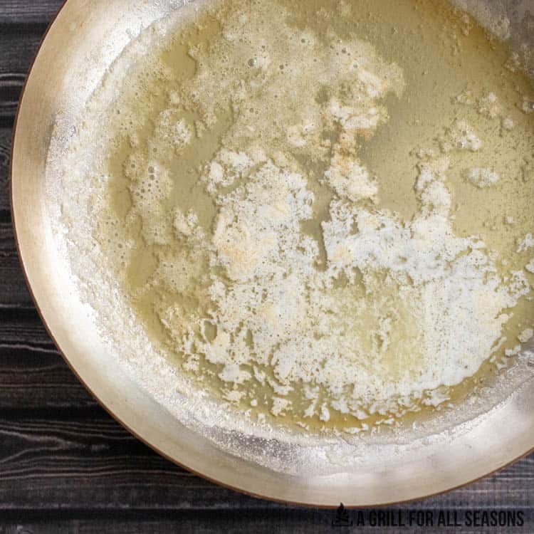 melted butter in pan